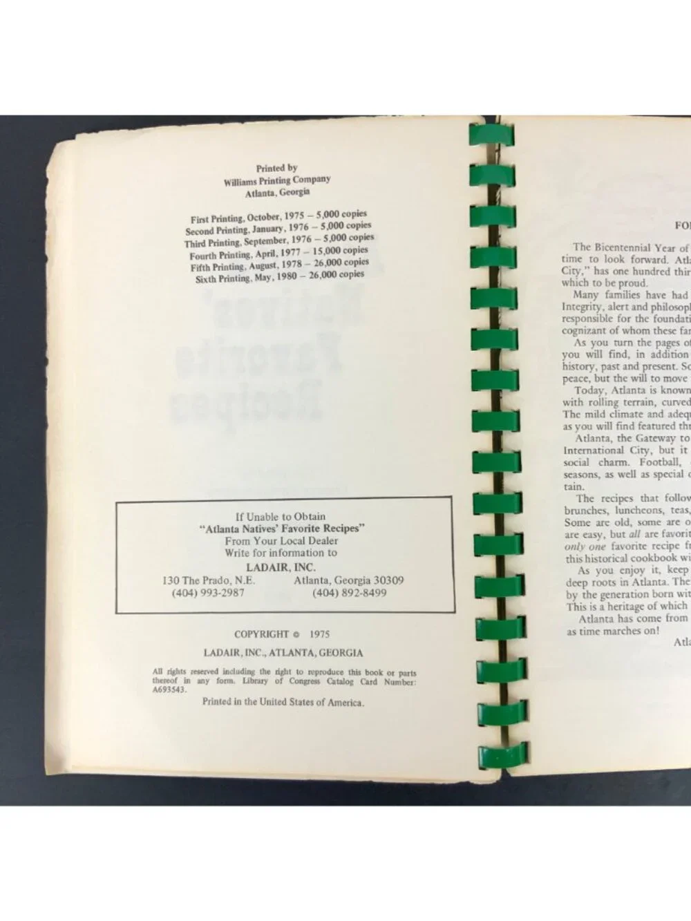 Atlanta Natives Favorite Recipes Spiral-Bound Cookbook 1980 Georgia USA Vintage